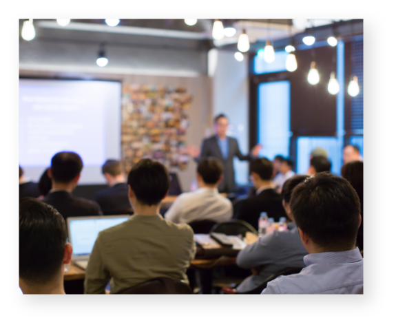 man speaking to corporation